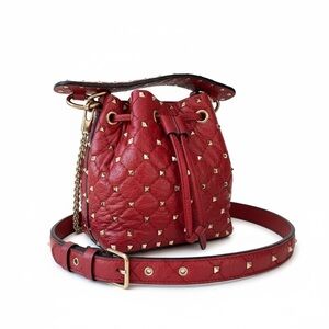 Valentino Rockstud Mini Bucket Bag Red Quilted Lambskin Gold Studs